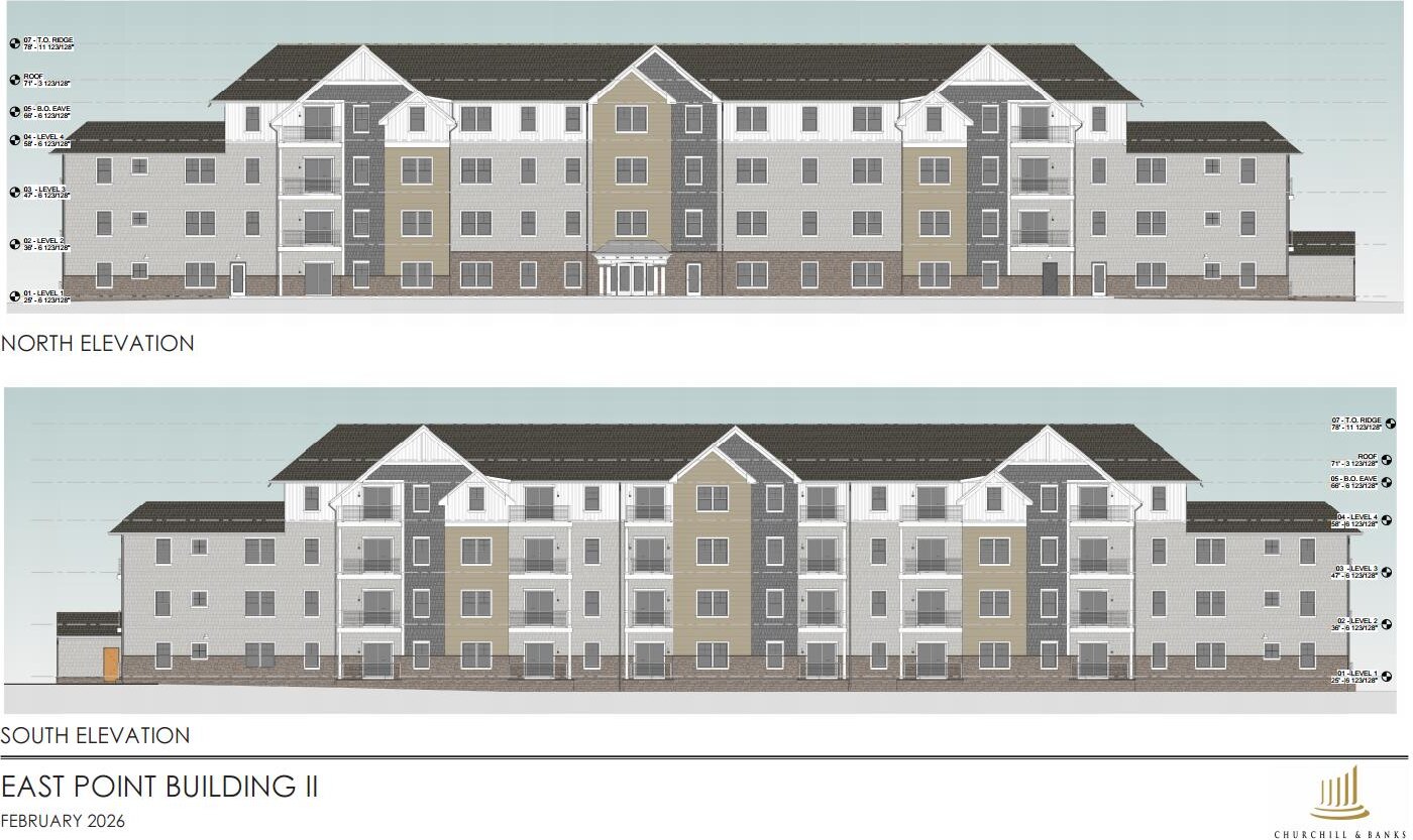 North and south elevation drawings for Building Two at East Point